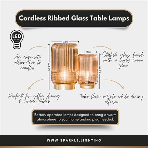 Cordless Tan Glass Ribbed Battery Lamps