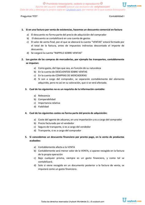 Preguntas TEST Examen Contabilidad I Preguntas TEST Contabilidad I