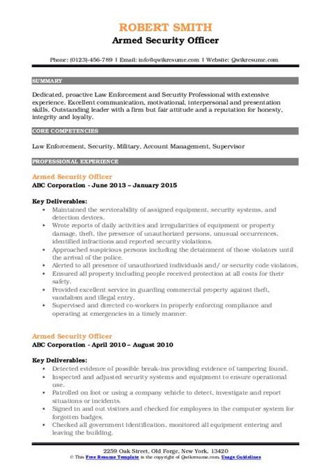 Armed Security Officer Resume Samples Templates For