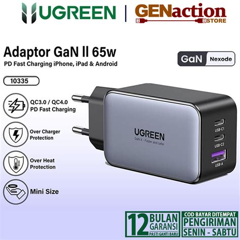 Jual UGREEN Adaptor Kepala Charger GaN Multi Port PD Fast Charging 65w