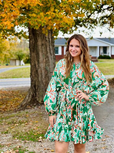 Pine Green Satin Paisley Print Dress with Round Neck – Magnolia Too Boutique