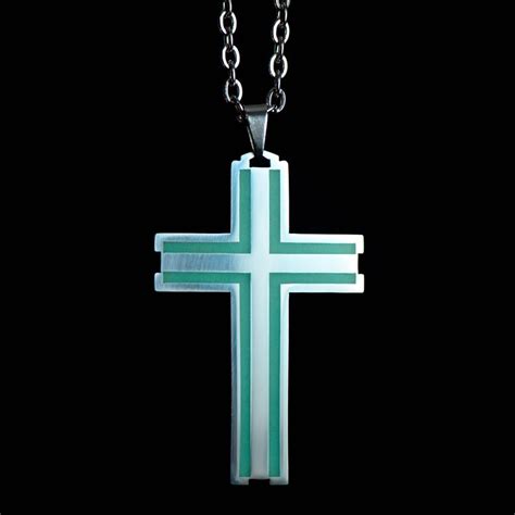 Cross Necklace Green Glow In The Dark Necklace Stainless Etsy