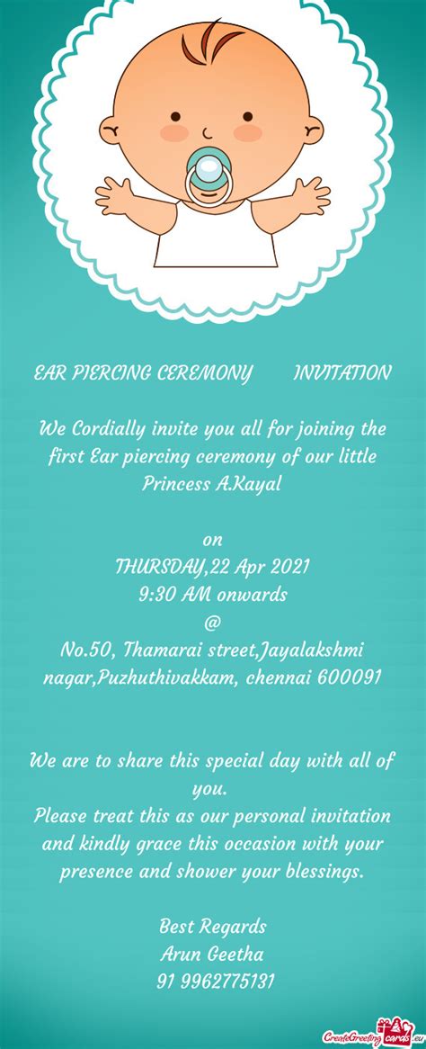 Ear Piercing Ceremony Invitation Free Cards