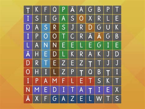 Specii Ale Genului Liric Wordsearch