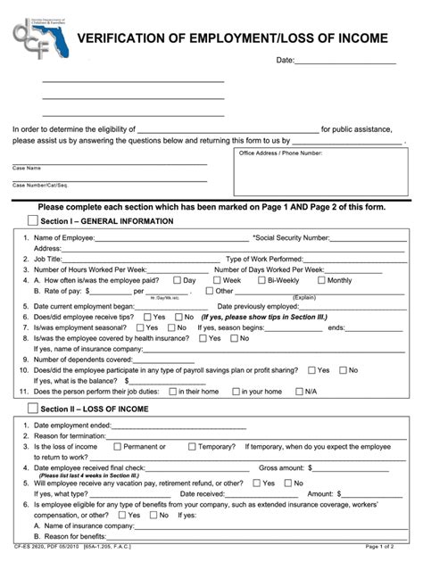 Dcf Verification Of Employment Loss Of Income Form Pdf Employment Form