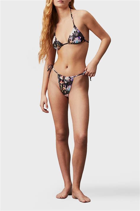 Calvin Klein Bağlamalı Baskılı KW KW GJ Bayan Bikini Altı KW KW GJ SİYAH Exxeselection
