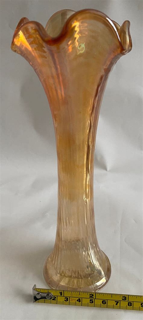 Vintage Glass Flower Vase Fluted Shape With Pearlescent Lustre Ware Finish 1930s Etsy