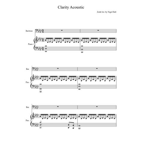 Clarity by Zedd Acoustic Transcribed by Nigel Hall - Piano Sheet- Piano Sheet