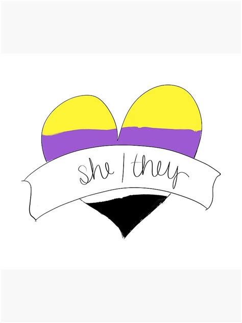 Shethey Pronouns Non Binary Pride Flag Heart Poster For Sale By Silverskyjanet Redbubble