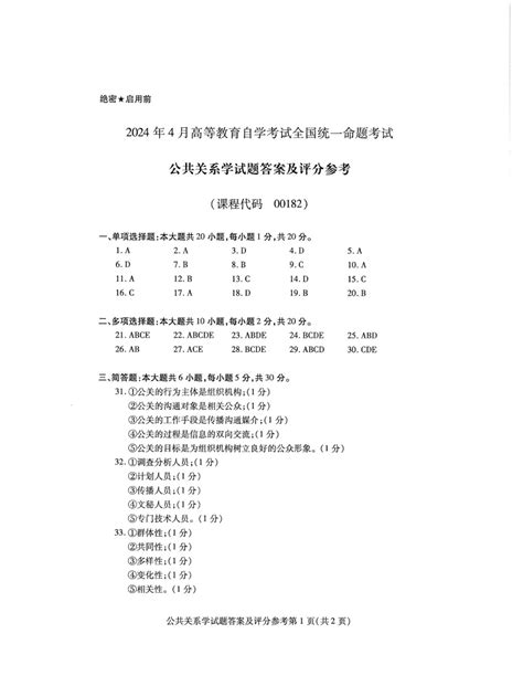 00182公共关系学专业课程历年真题及答案解析重庆自考网