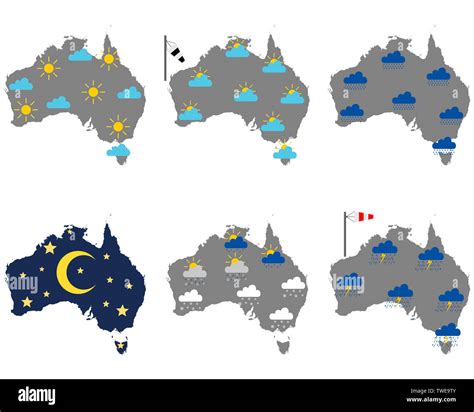 Maps Of Australia With Various Weather Symbols Stock Photo Alamy