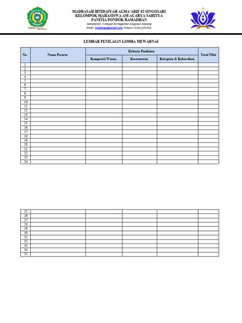 Lembar Penilaian Lomba Mewarnai Pdf