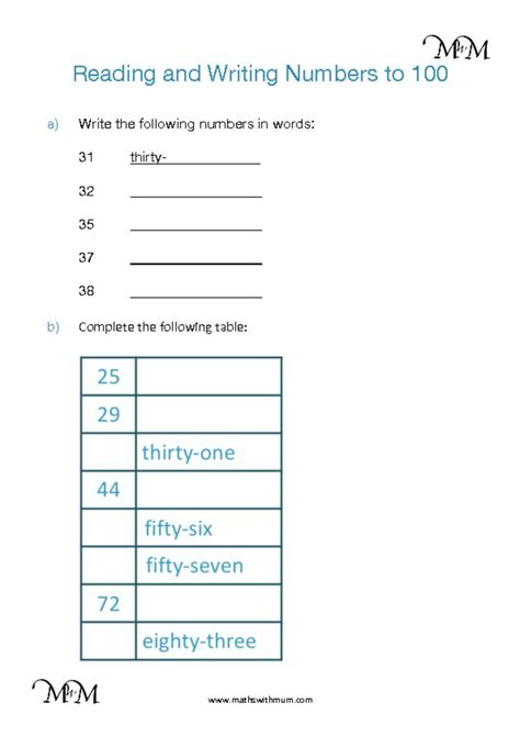 Free Printable Writing Numbers To 100