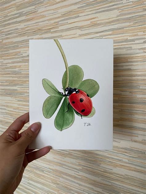 Ladybug On The Clover Watercolour By Tina Shyfruk Artfinder