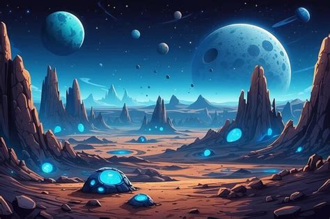 Paisaje de la superficie lunar con cráteres y la Tierra en el fondo