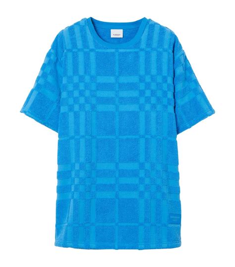 Mens Burberry Blue Towelling Check T Shirt Harrods UK