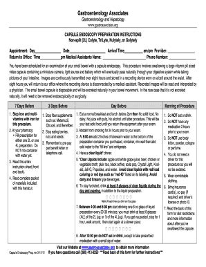 Fillable Online CAPSULE ENDOSCOPY PREPARATION INSTRUCTIONS Fax Email ...