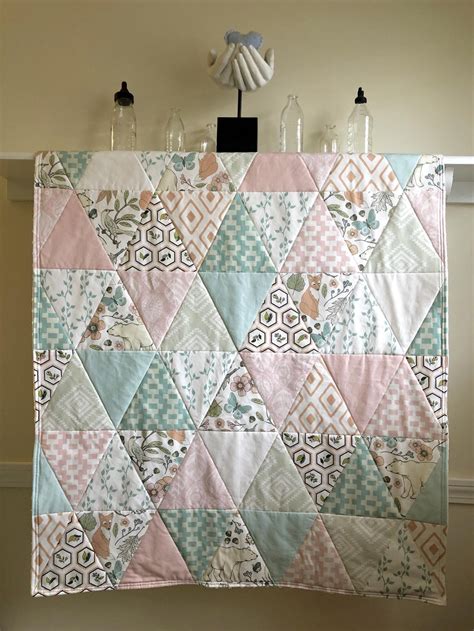 Autumn Pastel Triangles Baby Quilt Handmade Woodland Baby Etsy