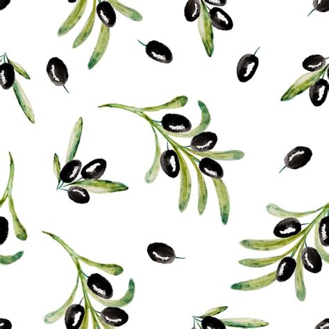 Premium Vector Seamless Pattern With Black And Green Olive Branches