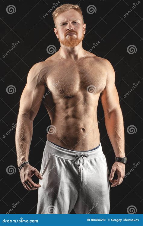 Brutal Muscular Bearded Male Isolated On Black Stock Image Image Of