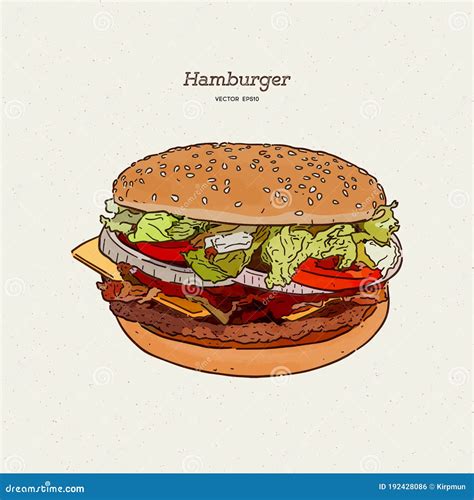 Hamb Rguer Ilustra O De Carne E Queijo Por Fast Food Manual Vetor