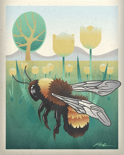 Retro Bee Illustration Poster - Rob Knapp Design