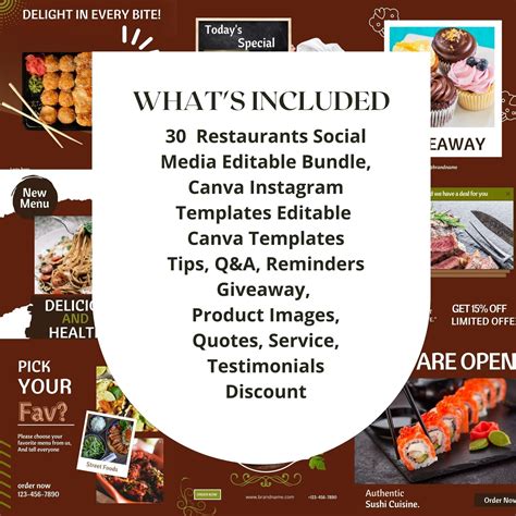 30 Restaurant Social Media Editable Bundle Captions Template Branding