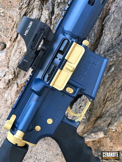 Personalized Ar 15 Rifle With Cerakote H 122 Gold And H 127 Kel Tec