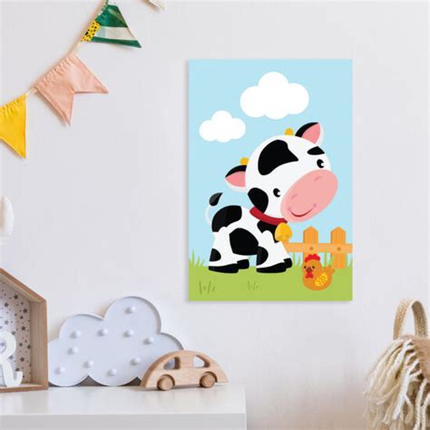 Placa Decorativa Animais Da Fazenda Vaca E Galinha 30x40cm