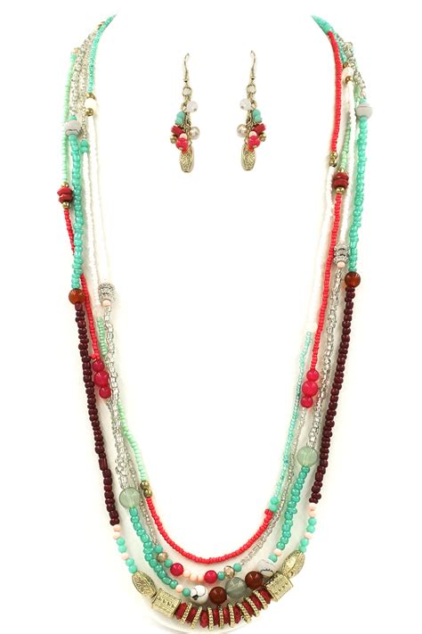 Layered Seed Bead Necklace Set Necklaces