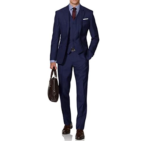 Mens Suit Slim Fit 3 Piece Suit Set For Men Suit Jacket Waistcoat Trousers Tuxedo Groomsmen Navy