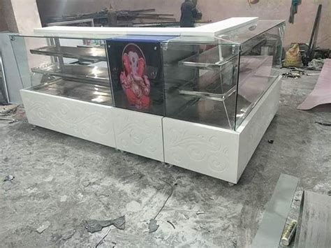 Stainless Steel And Glass L Shape Sweet Display Counter For Bakery At