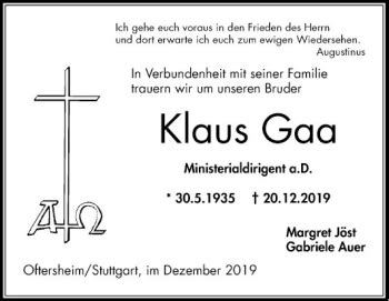 Traueranzeigen Von Klaus Gaa Trauerportal Ihrer Tageszeitung