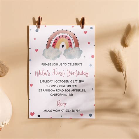 Boho Rainbow Invitation Template Free