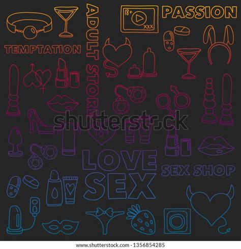 Vector Set Sex Shop Icons Erotic Stock Vector Royalty Free 1356854285