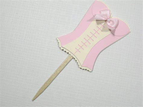 10 Pink Cream Ivory Corset Cupcake Toppers Food Picks Bridal Shower Favors Lingerie Shower