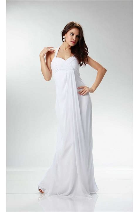 Charming Halter Empire Waist White Chiffon Destination Beach Wedding Dress