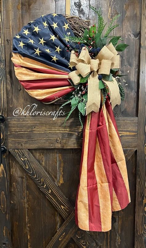 American Flag Wreath Memorial Day Wreath Red White Blue Front Door