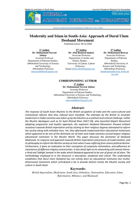 (PDF) Modernity and Islam in South-Asia: Approach of Darul Ulum Deoband ...