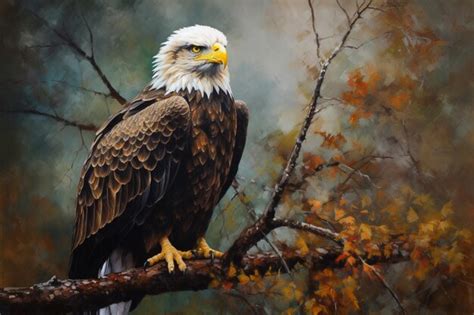 Premium Ai Image Painting Of A Bald Eagle Perched On A Branch In A