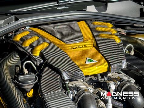 Alfa Romeo Giulia Engine Cover Carbon Fiber W Yellow Accents