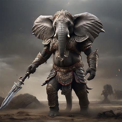 Premium Ai Image A Majestic Elephant Warrior Adorned With Intricate