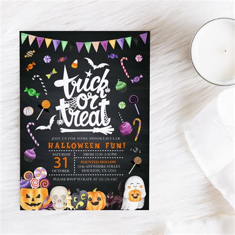 Editable Invitation Trick Or Treat Halloween Invitation Halloween