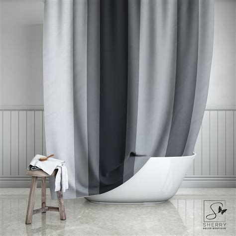 Ash Gray Stripes Shower Curtain 2024 Color Trend Neutral Silver Grey