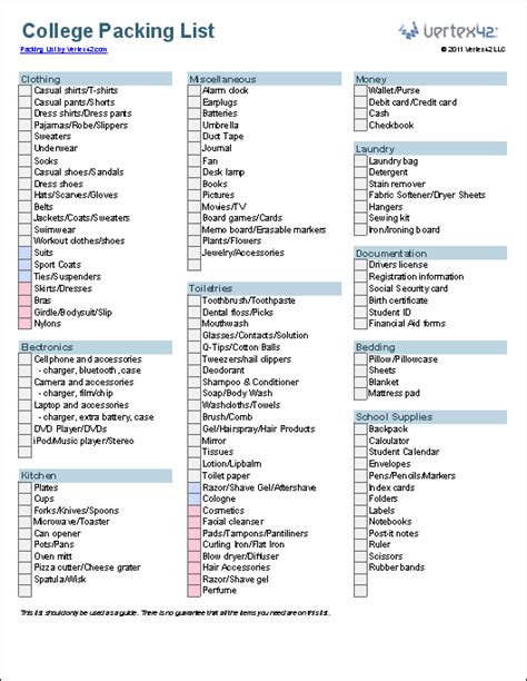 Free Packing List Template for Vacation, Travel or College