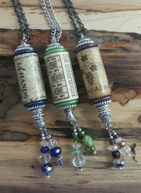 Wine Cork Necklace Necklace Made From A Real Wine Cork Wine Lovers Various Colors And