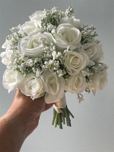 White Rose Wedding Bouquet Artificial Flowers Claire De Fleurs