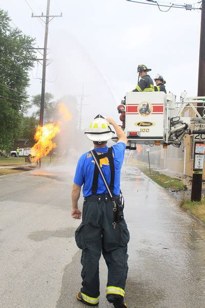 Lyons Fire Department Power Line Down Catches 60Psi Gas Feeder Line On