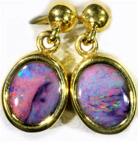 Black Opal Set In K Gold Earrings Sb