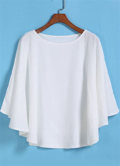 White Round Neck Chiffon Loose Blouse Sheinsheinside